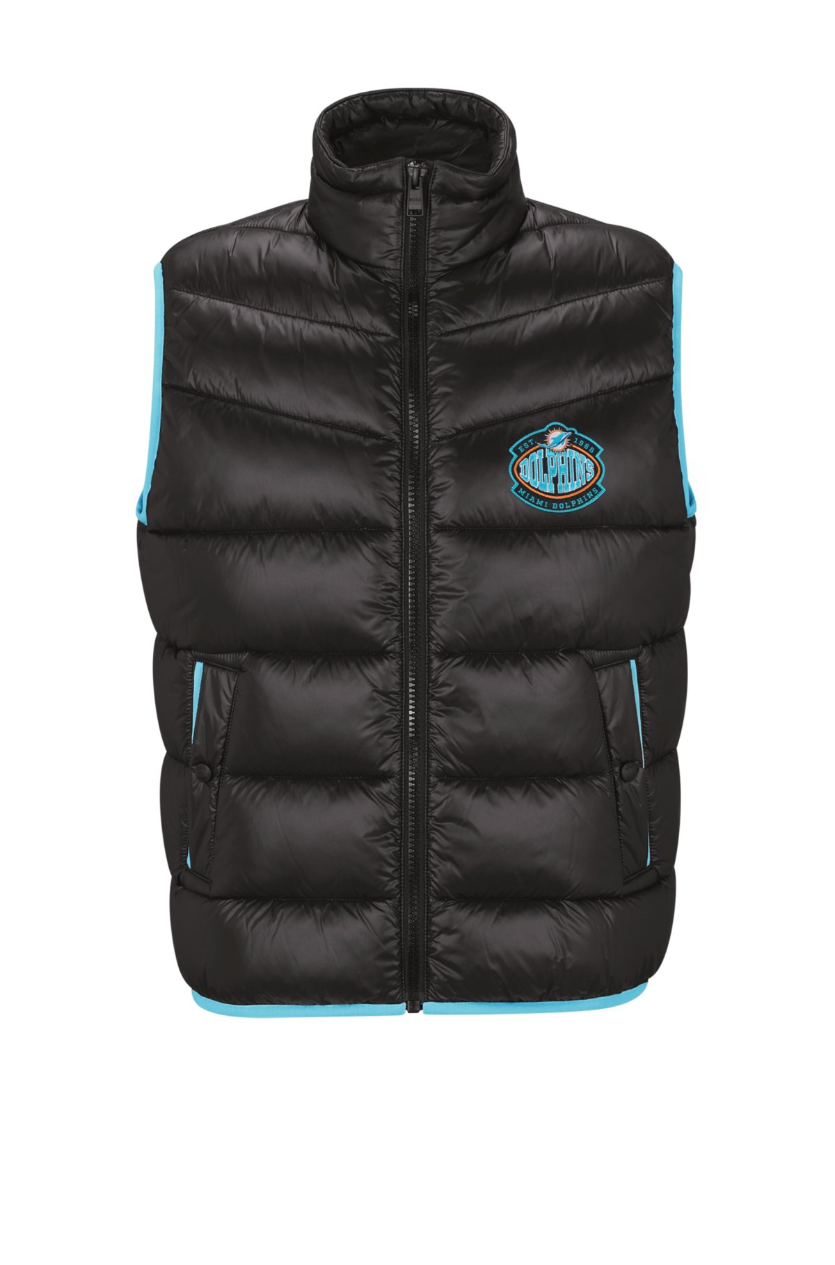  BOSS x NFL water-repellent padded gilet with collaborative branding, Dolphins