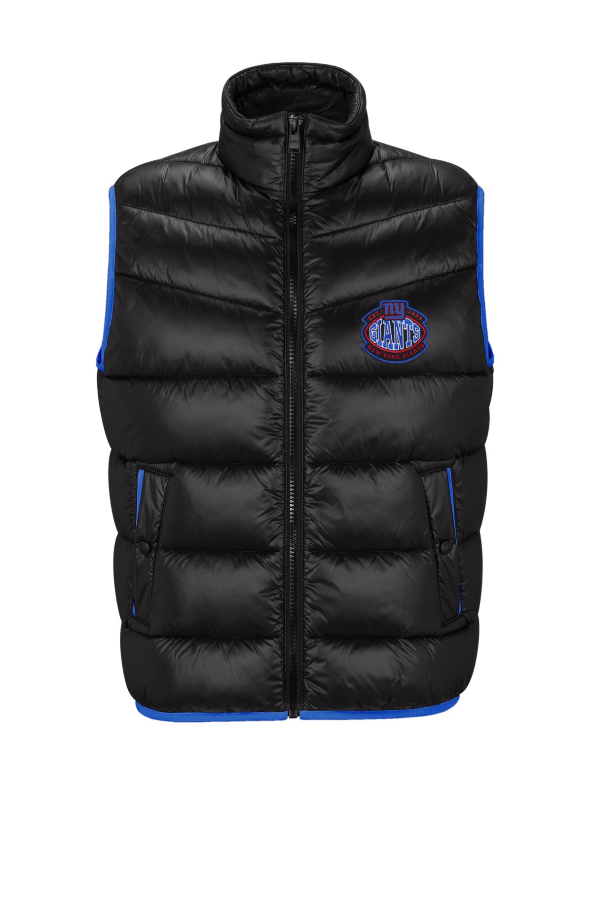  BOSS x NFL water-repellent padded gilet with collaborative branding, Giants