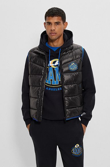  BOSS x NFL water-repellent padded gilet with collaborative branding, Rams