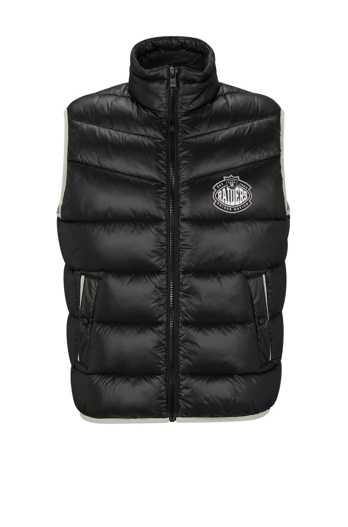  BOSS x NFL water-repellent padded gilet with collaborative branding, Raiders