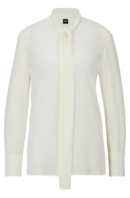 BOSS - Relaxed-fit blouse in stretch silk with tie front