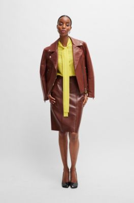 Relaxed-fit blouse in washed silk with tie collar, Yellow