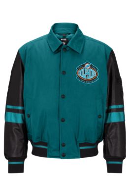 Shop Hugo Boss Boss X Nfl Water-repellent Bomber Jacket With Collaborative Branding In Dolphins