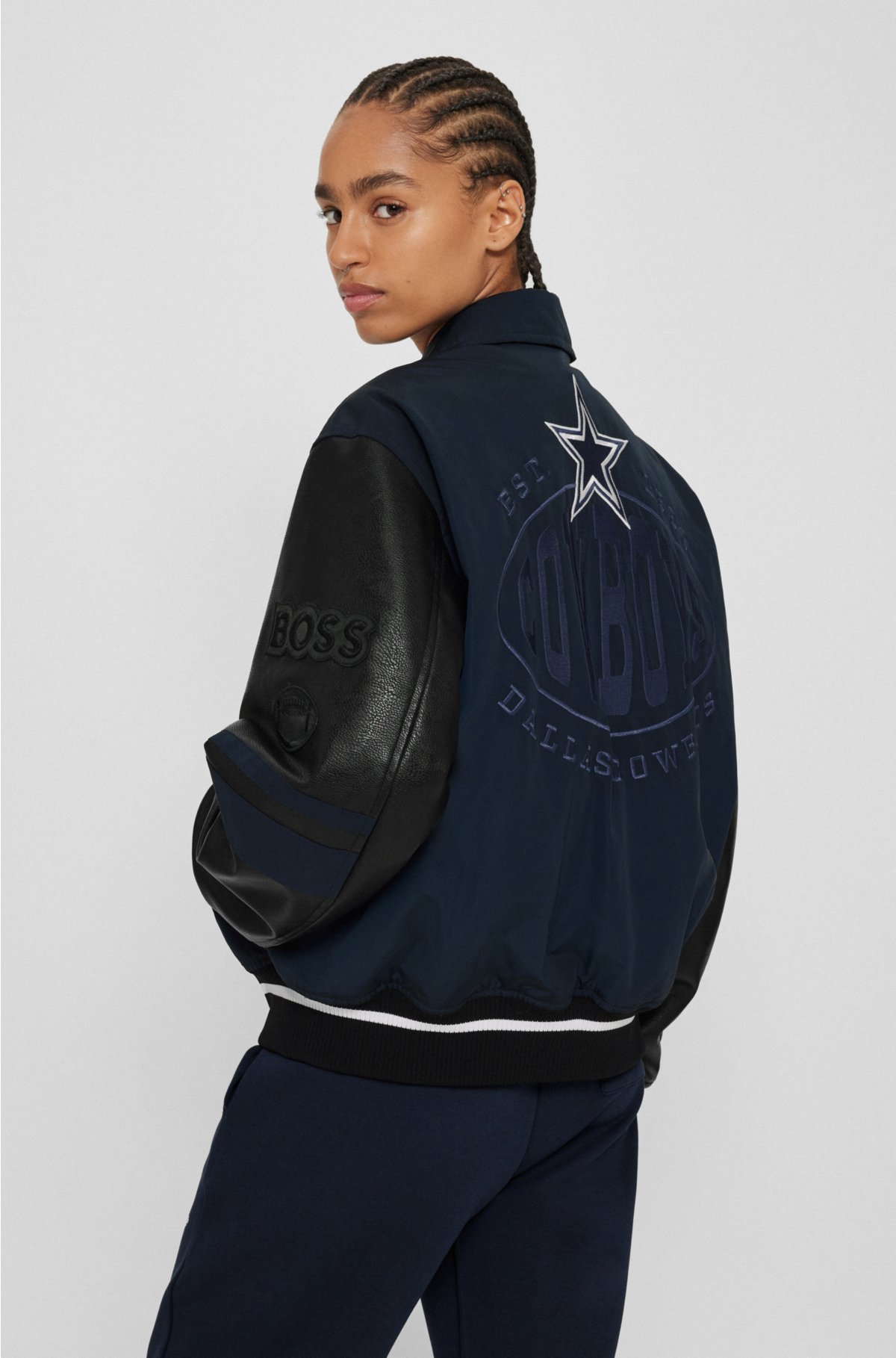  BOSS x NFL water-repellent bomber jacket with collaborative branding, Cowboys