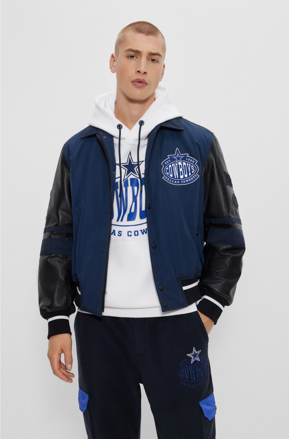  BOSS x NFL water-repellent bomber jacket with collaborative branding, Cowboys