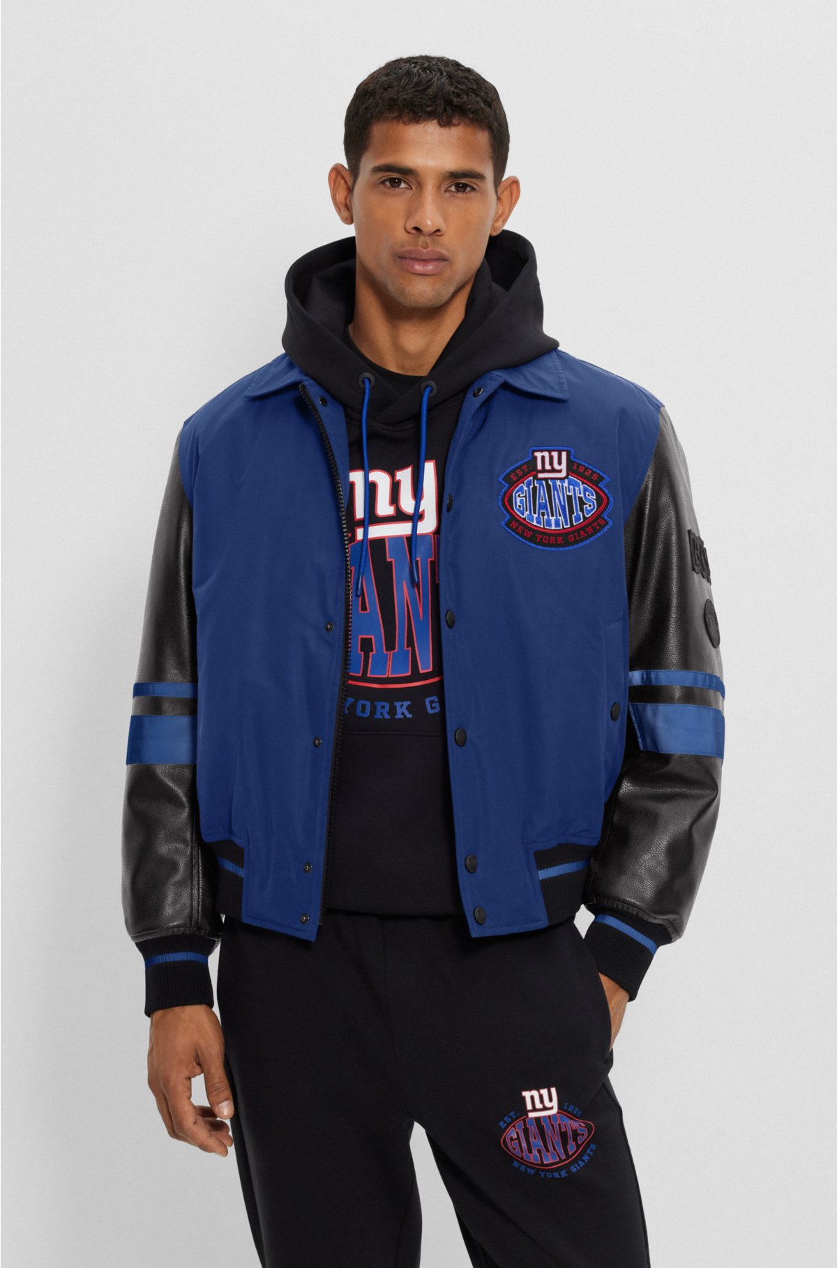  BOSS x NFL water-repellent bomber jacket with collaborative branding, Giants