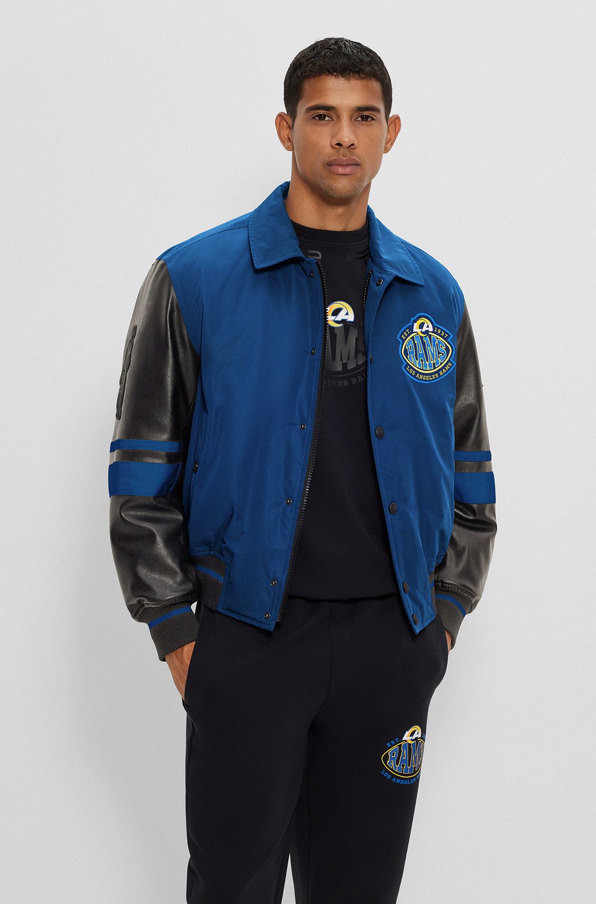  BOSS x NFL water-repellent bomber jacket with collaborative branding, Rams