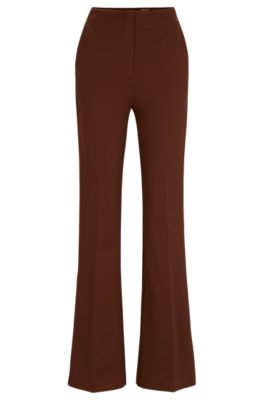 Hugo Boss Regular-fit Trousers In Stretch Twill With Flared Leg In Brown