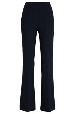 Shop Hugo Boss Regular-fit Trousers In Stretch Twill With Flared Leg In Dark Blue