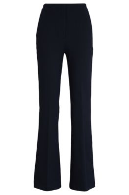 Hugo Boss Regular-fit Trousers In Stretch Twill With Flared Leg In Dark Blue