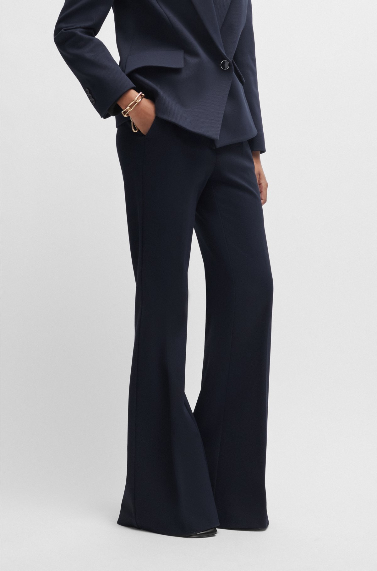 BOSS - Regular-fit trousers in stretch twill with flared leg