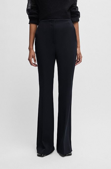 Regular-fit trousers in stretch twill with flared leg, Dark Blue