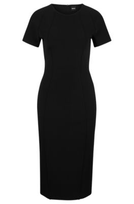 Shop Hugo Boss Short-sleeved Business Dress In Stretch Fabric In Black