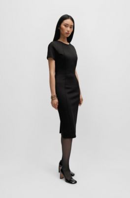 Short-sleeved business dress in stretch fabric, Black