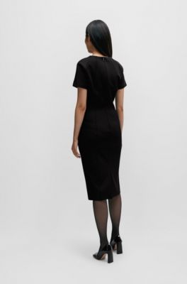 Short-sleeved business dress in stretch fabric, Black