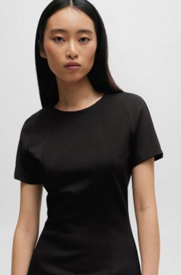 Short-sleeved business dress in stretch fabric, Black