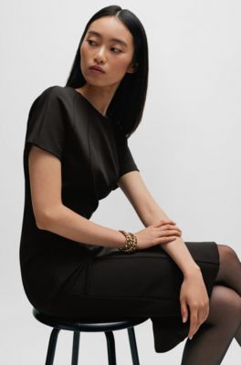 Short-sleeved business dress in stretch fabric, Black