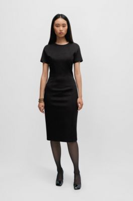 Short-sleeved business dress in stretch fabric, Black