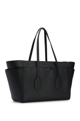 BOSS - Tote bag in grained leather with embossed logo 