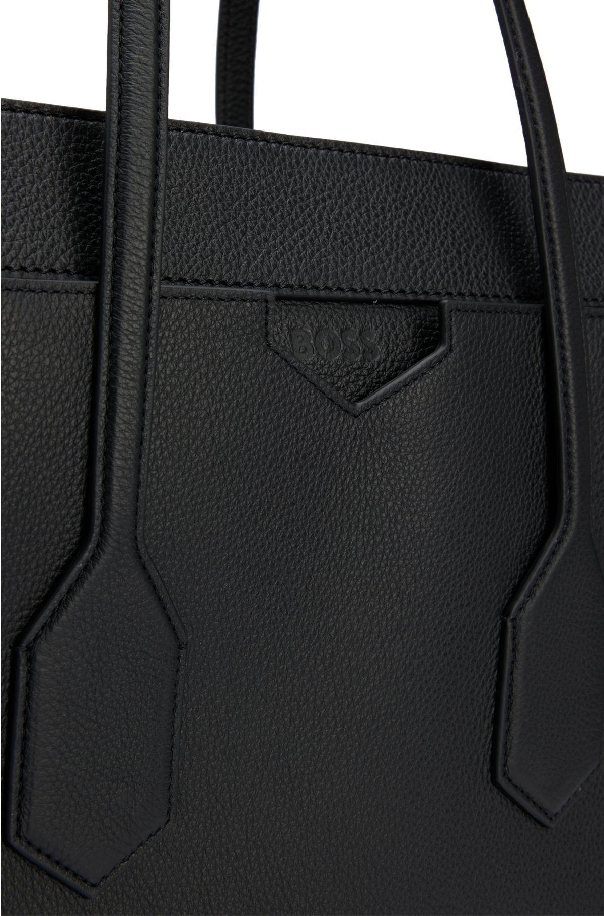 BOSS - Tote logo bag leather embossed with grained in