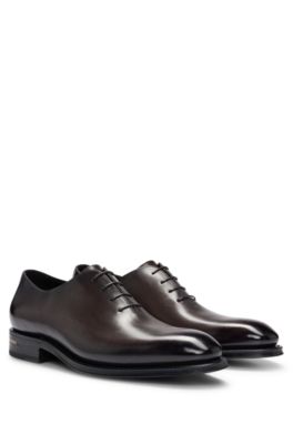 Shop Hugo Boss Leather Oxford Shoes With Burnished Effect In Dark Brown
