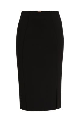 Shop Hugo Boss Pencil Skirt In Stretch Fabric With Front Slit In Black