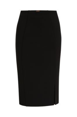 BOSS - Pencil skirt in stretch fabric with front slit