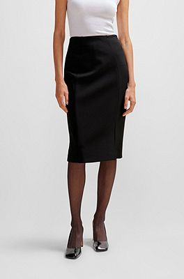 Pencil skirt in stretch fabric with front slit - BOSS