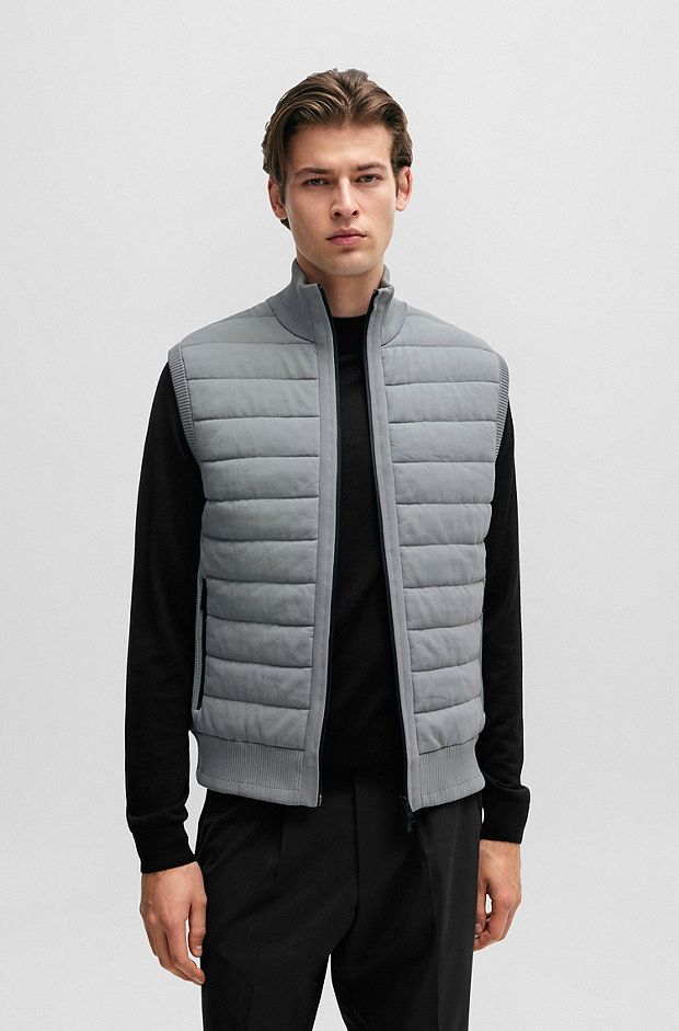 Padded regular-fit gilet in mixed materials, Silver