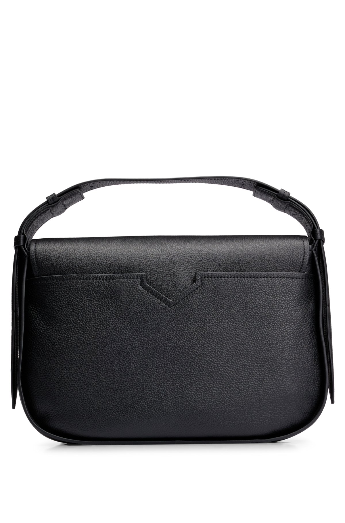 Grained-leather crossbody bag with embossed logo, Black
