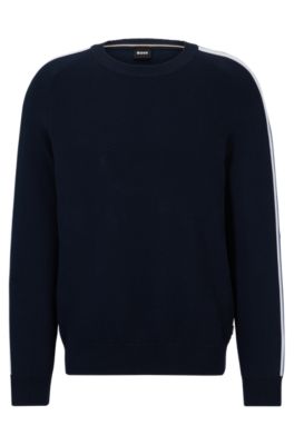 Shop Hugo Boss Cotton Sweater With Color-blocking And Mesh Detail In Dark Blue