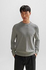 Micro-structured crew-neck sweater in cotton, Silver