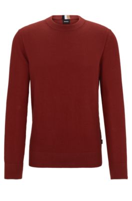 Shop Hugo Boss Micro-structured Crew-neck Sweater In Cotton In Light Brown