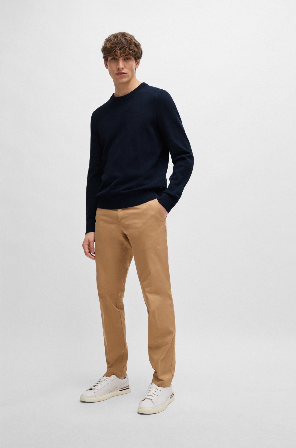 BOSS - Micro-structured crew-neck sweater in cotton