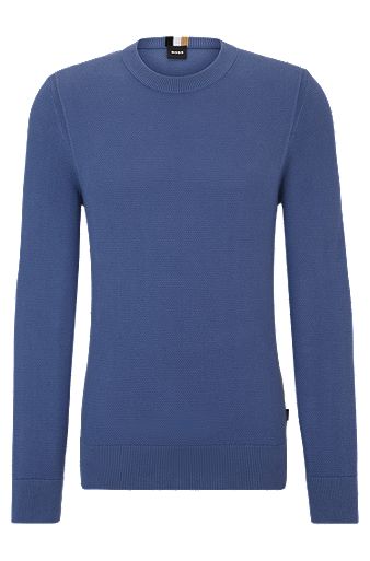 Micro-structured crew-neck sweater in cotton, Light Blue