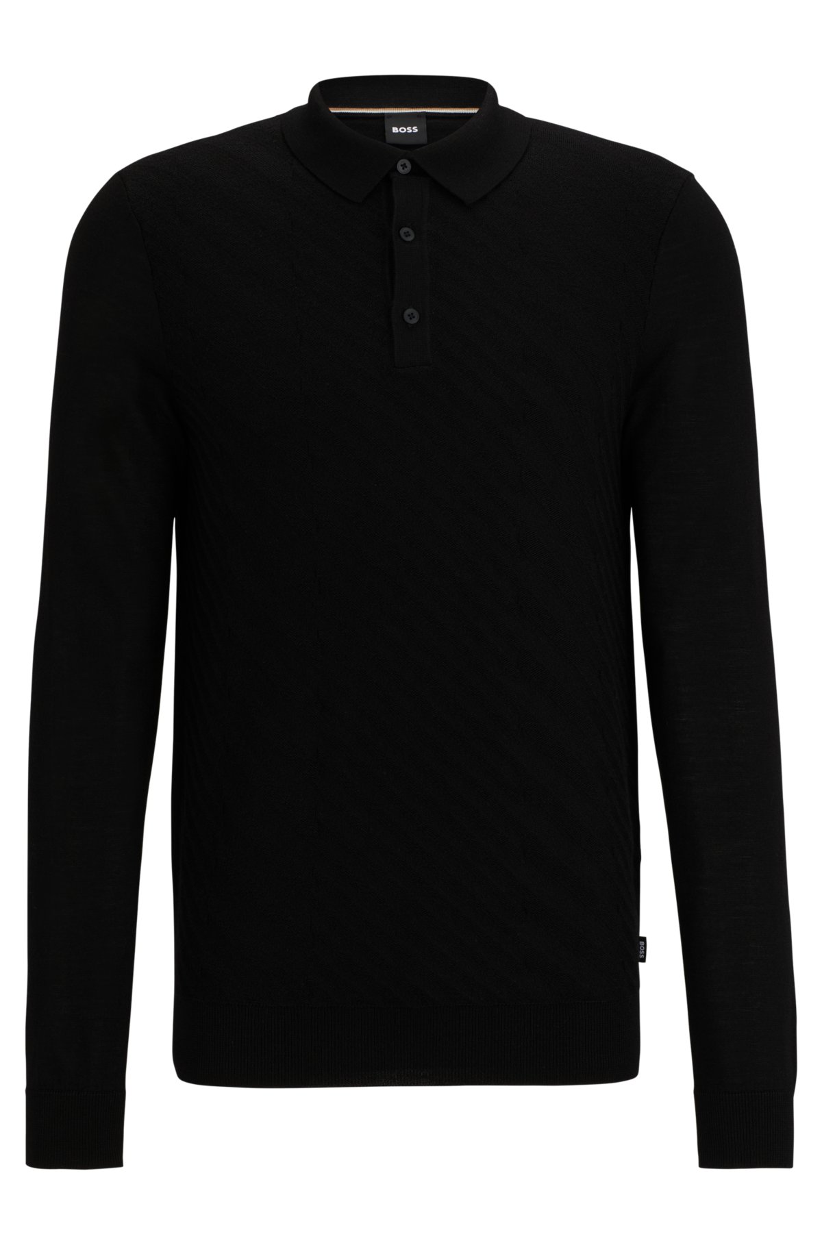 BOSS - Wool-blend polo shirt with graphic jacquard structure