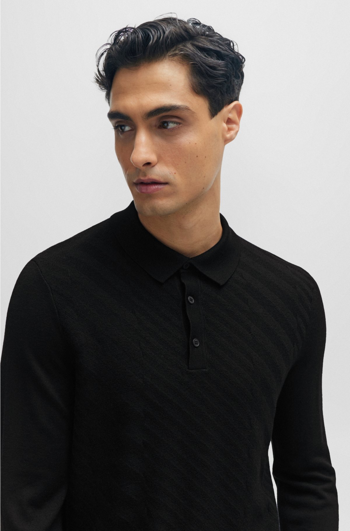 BOSS - Wool-blend polo shirt with graphic jacquard structure