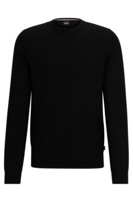Shop Hugo Boss Graphic-jacquard Sweater In A Virgin-wool Blend In Black