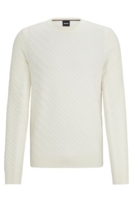 Hugo Boss Graphic-jacquard Sweater In A Virgin-wool Blend In White