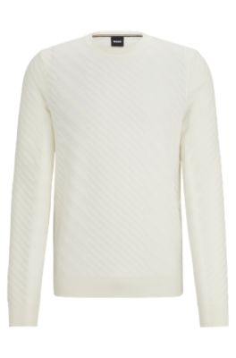 Shop Hugo Boss Graphic-jacquard Sweater In A Virgin-wool Blend In White