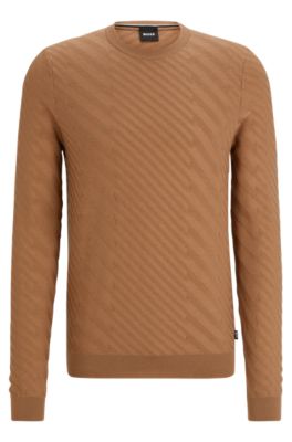 Shop Hugo Boss Graphic-jacquard Sweater In A Virgin-wool Blend In Beige
