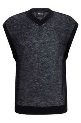 Hugo Boss Regular-fit Sleeveless Sweater In A Translucent Knit In Black