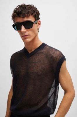 Regular-fit sleeveless sweater in a translucent knit, Black