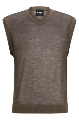 Shop Hugo Boss Regular-fit Sleeveless Sweater In A Translucent Knit In Light Beige