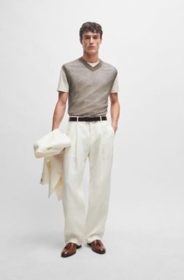 Regular-fit sleeveless sweater in a translucent knit, Light Beige