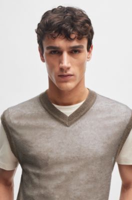 Regular-fit sleeveless sweater in a translucent knit, Light Beige