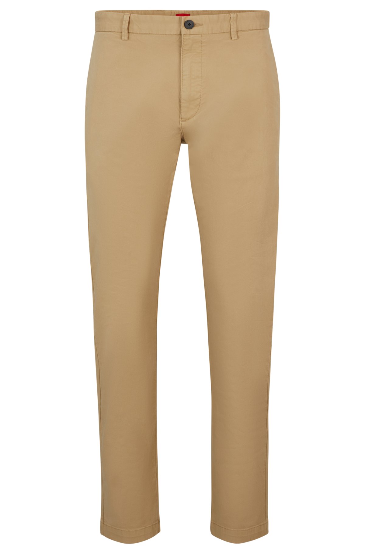 Slim-fit trousers in stretch-cotton gabardine, Beige