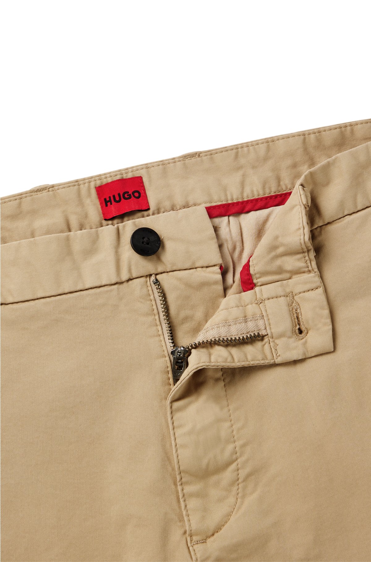 Slim-fit trousers in stretch-cotton gabardine, Beige