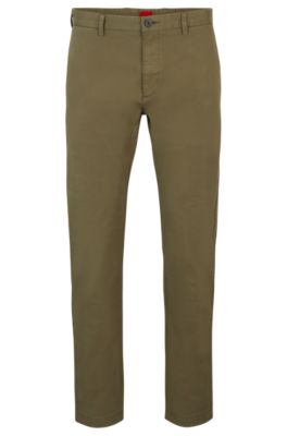HUGO - Slim-fit trousers in stretch-cotton gabardine