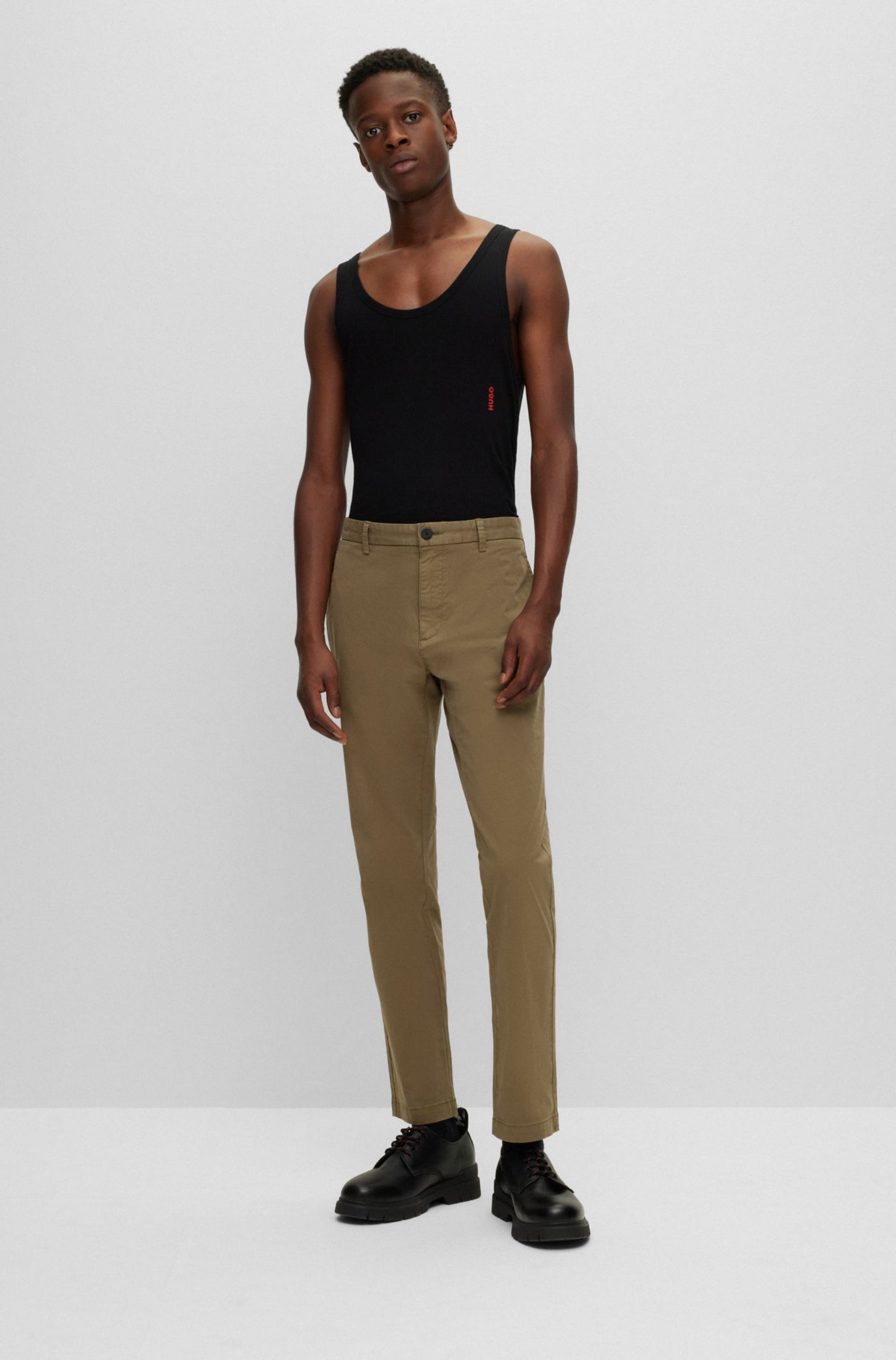 HUGO - Slim-fit trousers in stretch-cotton gabardine